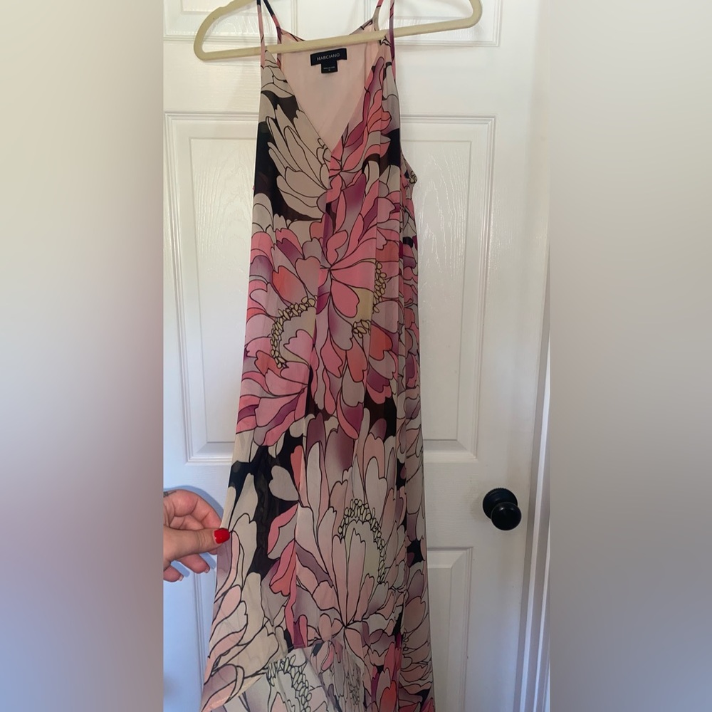 Retro Floral Marciano Dress A-symmetrical Hem - Picture 5 of 5